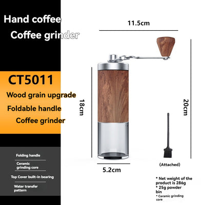 Portable Wood Grain Stainless Steel Crank Hand Hand Coffee Grinder