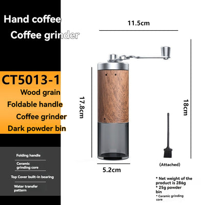 Portable Wood Grain Stainless Steel Crank Hand Hand Coffee Grinder