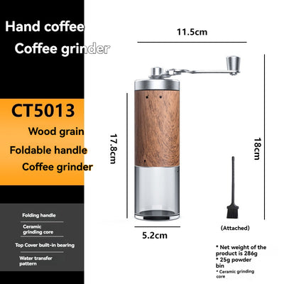 Portable Wood Grain Stainless Steel Crank Hand Hand Coffee Grinder